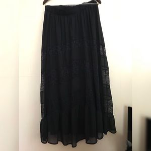 Black lace chiffon maxi skirt